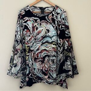 Ali Miles Multi Colored Bell Arms Floral Flowy Tunic Top Size Small